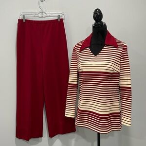 Vintage 1960s-1970s Rotinie two piece women’s suit long sleeve top and pants